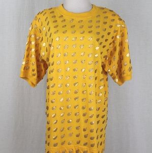 BIS Gene Ewing Yellow Cotton French Terry Top Gold Leaf beads 1991 Small FANCY